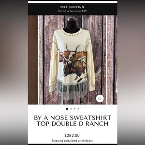 Double D Ranch By A Nose Rhinestone Fringe Cream sweatshirt Medium